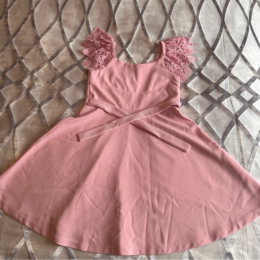 Bonnie Jean Pink Dress with Lace Sleeves